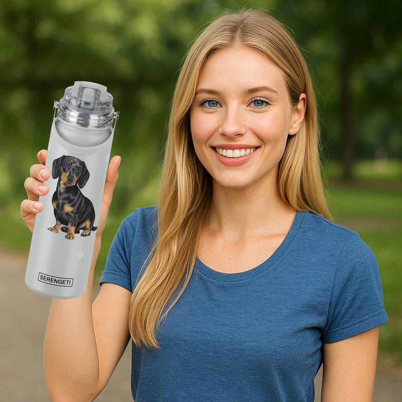 ES Pets SERENGETI 24 Oz Water Bottle Stainless Steel with Spill Proof Lid - Double walled Vacuum Insulated water flask - Realistic 3D Print of your favorite dog (Dachshund Black) - Image 2